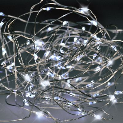 Řetěz LED vánoční 100 mini LED Solight STŘÍBRNÝ.10M.3 X AA.STUD.SVĚTLO 1V54-W