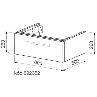 Skříňka pod desku Plano Davos 2.0 ZÁSUVKA 60X50X26CM BÍLÁ A0016 DAV60DZ1A0016 (DAV60DZ101)